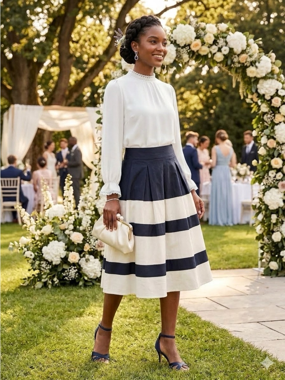 Amanda & Chelsea Navy and Cream Striped A-Line Skirt